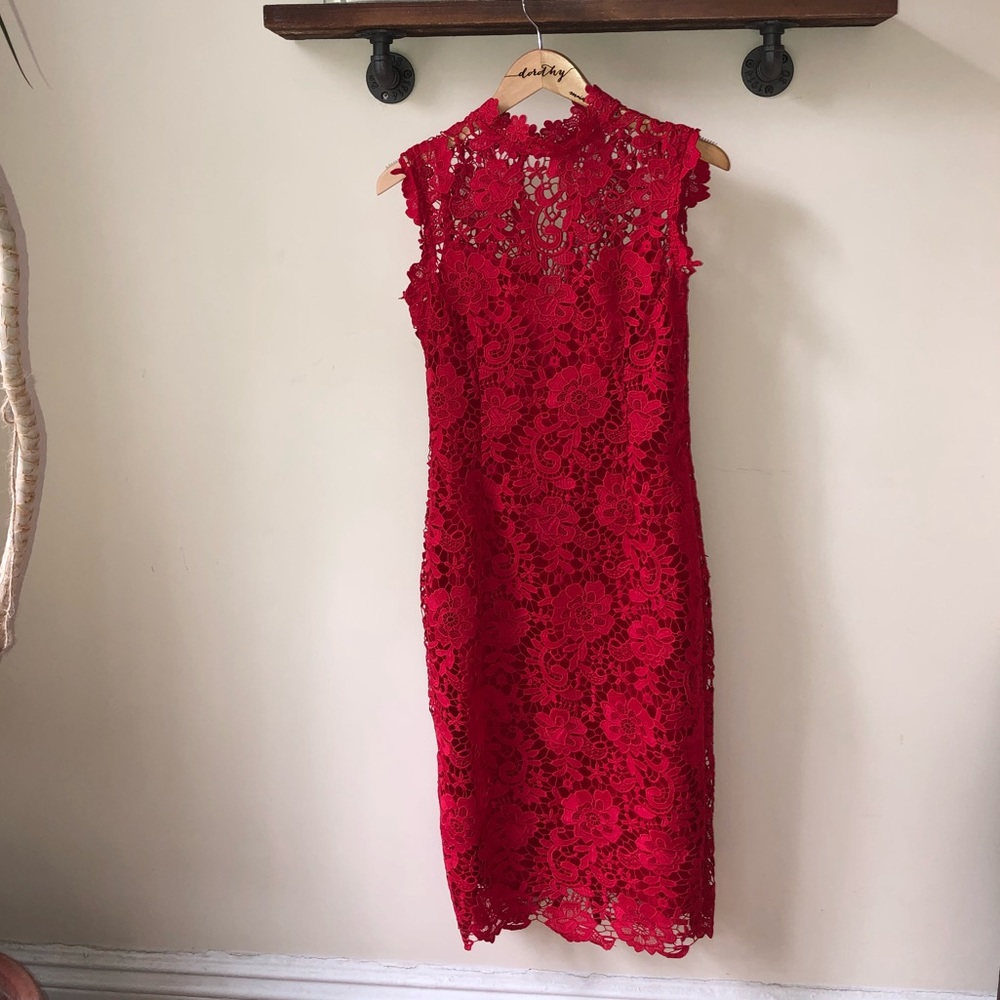 Tall High Neck Floral Crochet Lace Pencil Dress